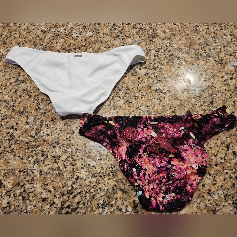 Victoria Secret PINK Swim Ruched Side Bottom ×2|White & Black Floral|Size M|NWOT - Picture 5 of 8